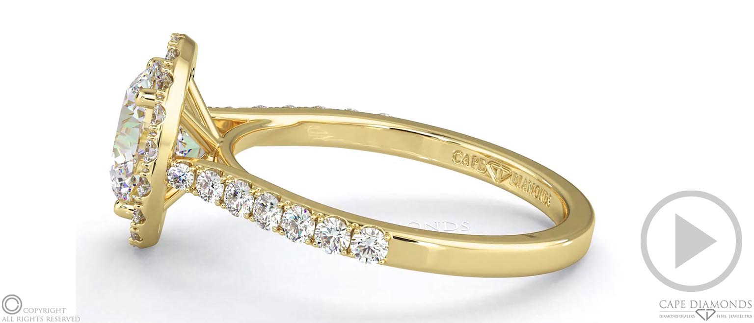 Round Cut Lab Grown Diamond Halo Engagement Ring Yellow Gold top video