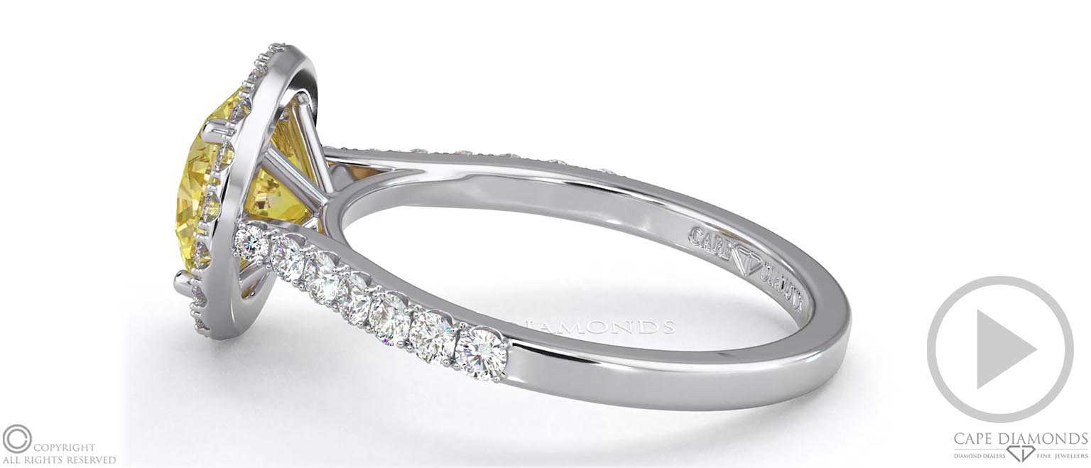 Yellow Lab Grown Diamond Round Halo Engagement Ring White Gold top video