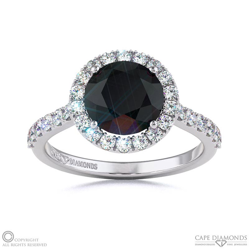 Black Lab Grown Diamond Round Halo Engagement Ring White Gold