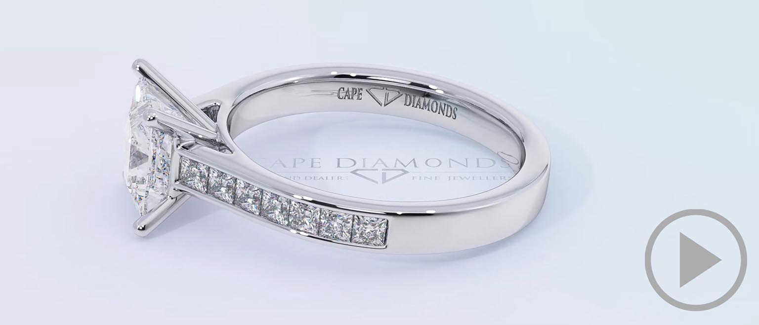 Moissanite Princess 4-Claw Engagement Ring White Gold With Channel-Set Princess Cut S top video