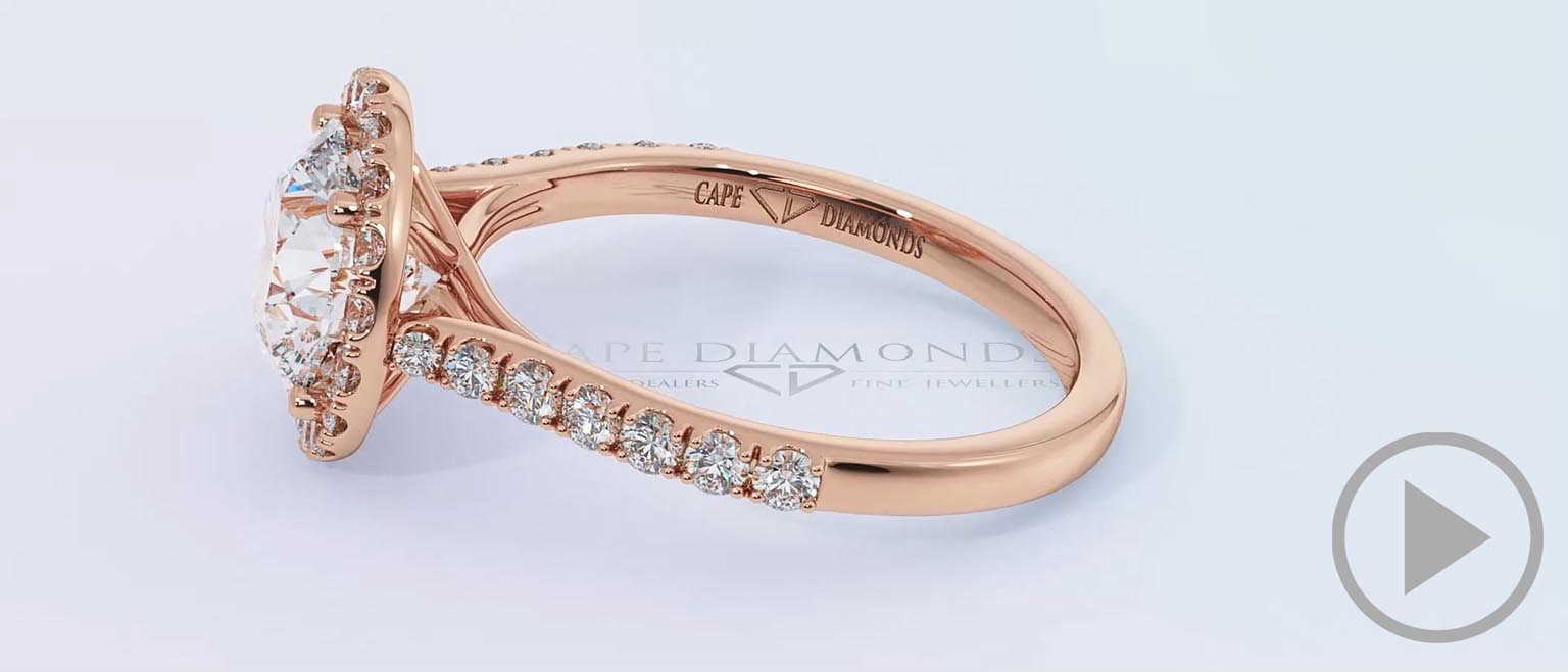 Twist Round Halo Natural Diamond Engagement Ring Rose Gold Side Natural Diamonds top video