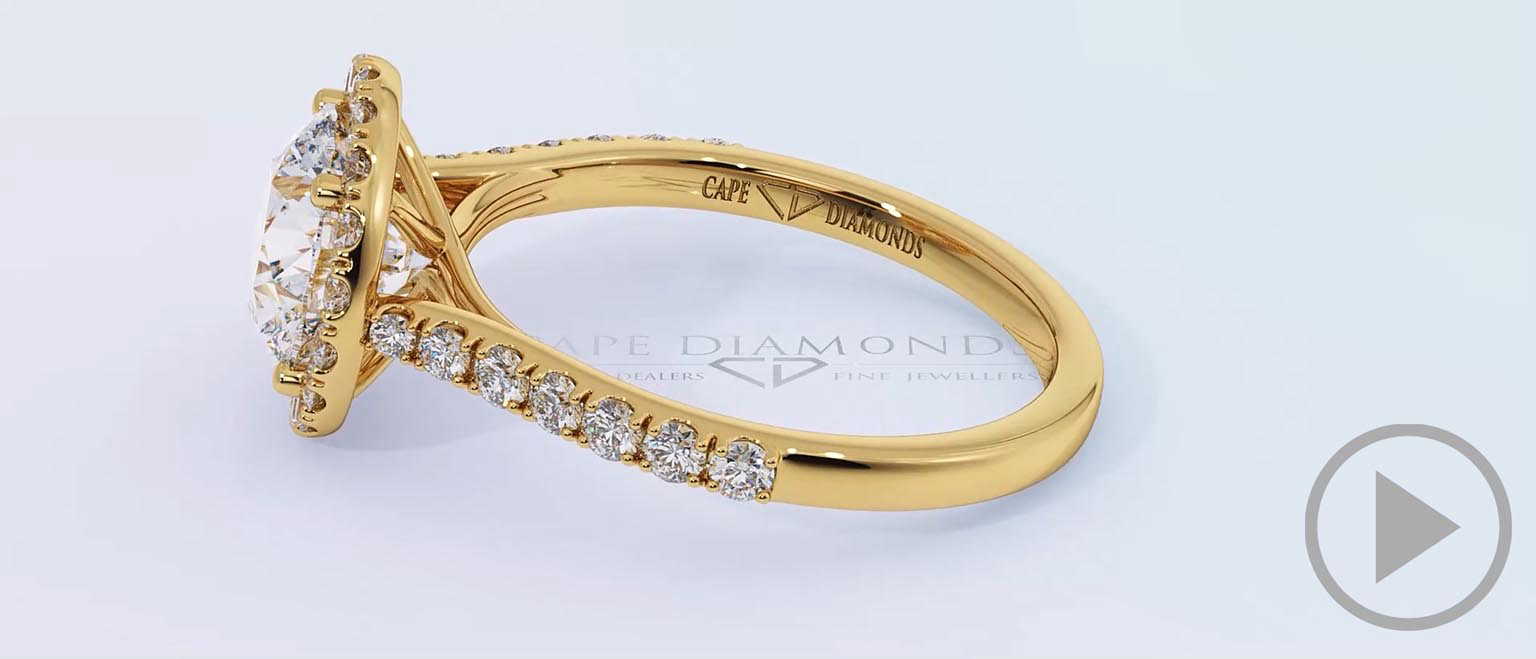 Twist Round Halo Natural Diamond Engagement Ring Yellow Gold Side Natural Diamonds top video