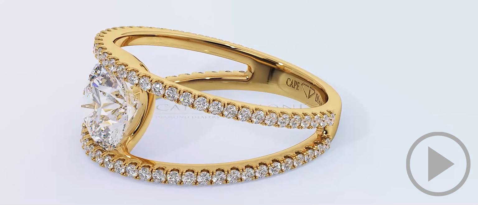 Contemporary Pavé Natural Diamond Split Band Engagement Ring Yellow Gold top video