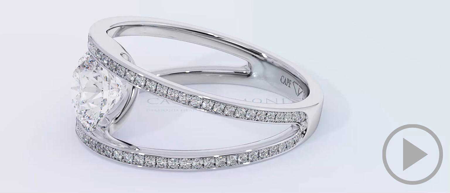 Pave Natural Diamond Split Band Engagement Ring White Gold top video
