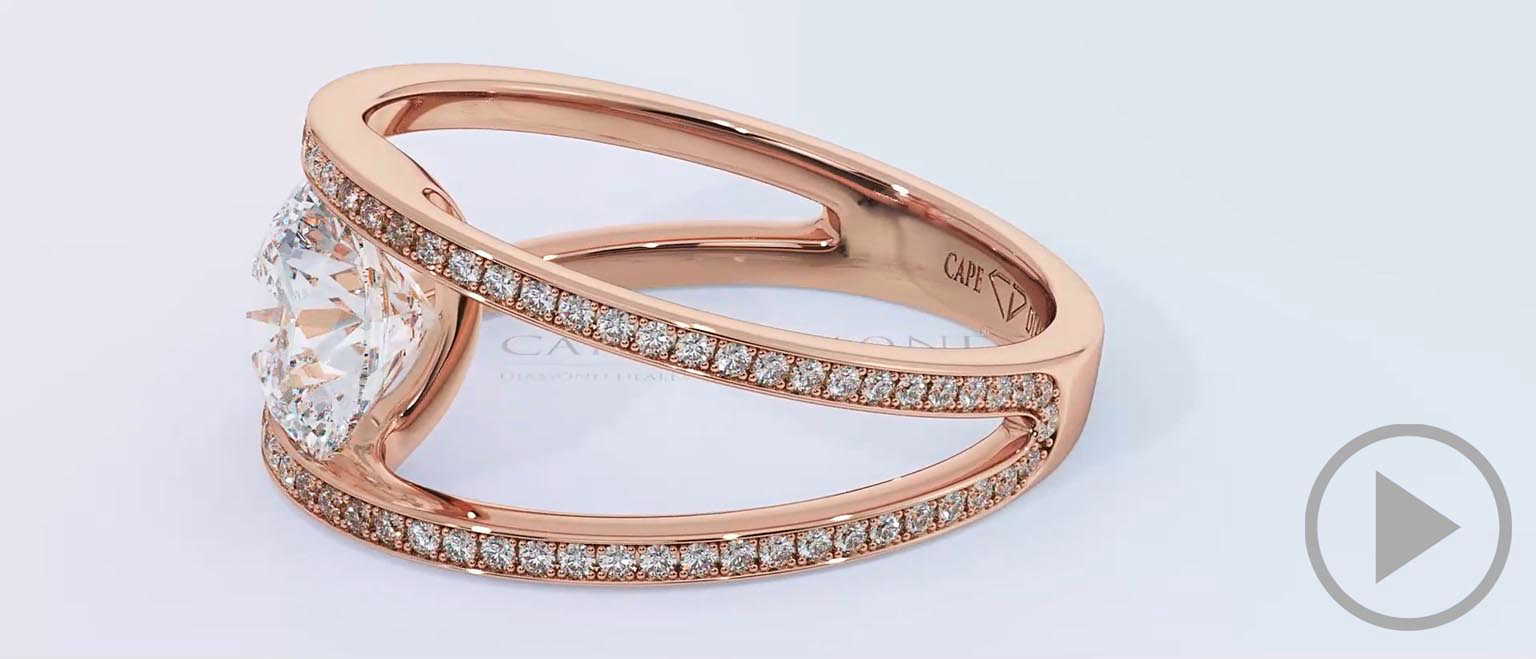 Pave Natural Diamond Split Band Engagement Ring Rose Gold top video