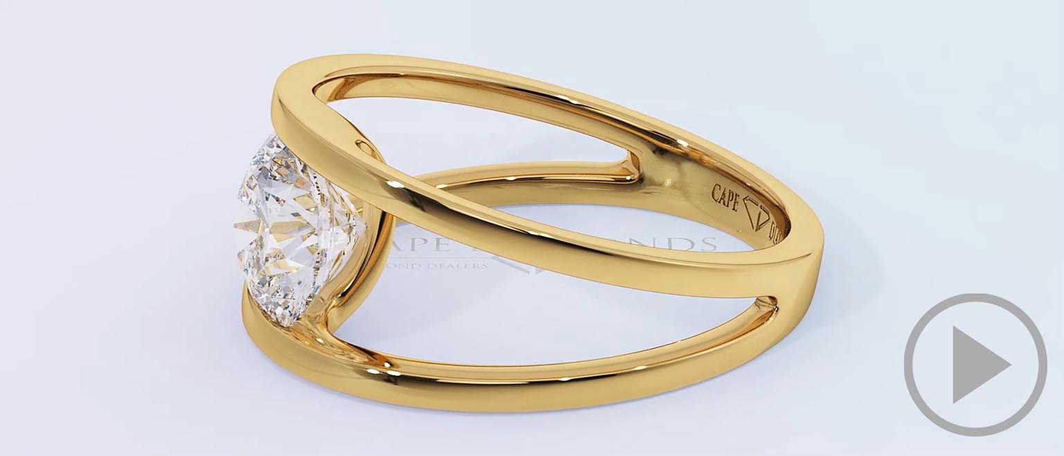 Split Band Natural Diamond Engagement Ring Yellow Gold top video