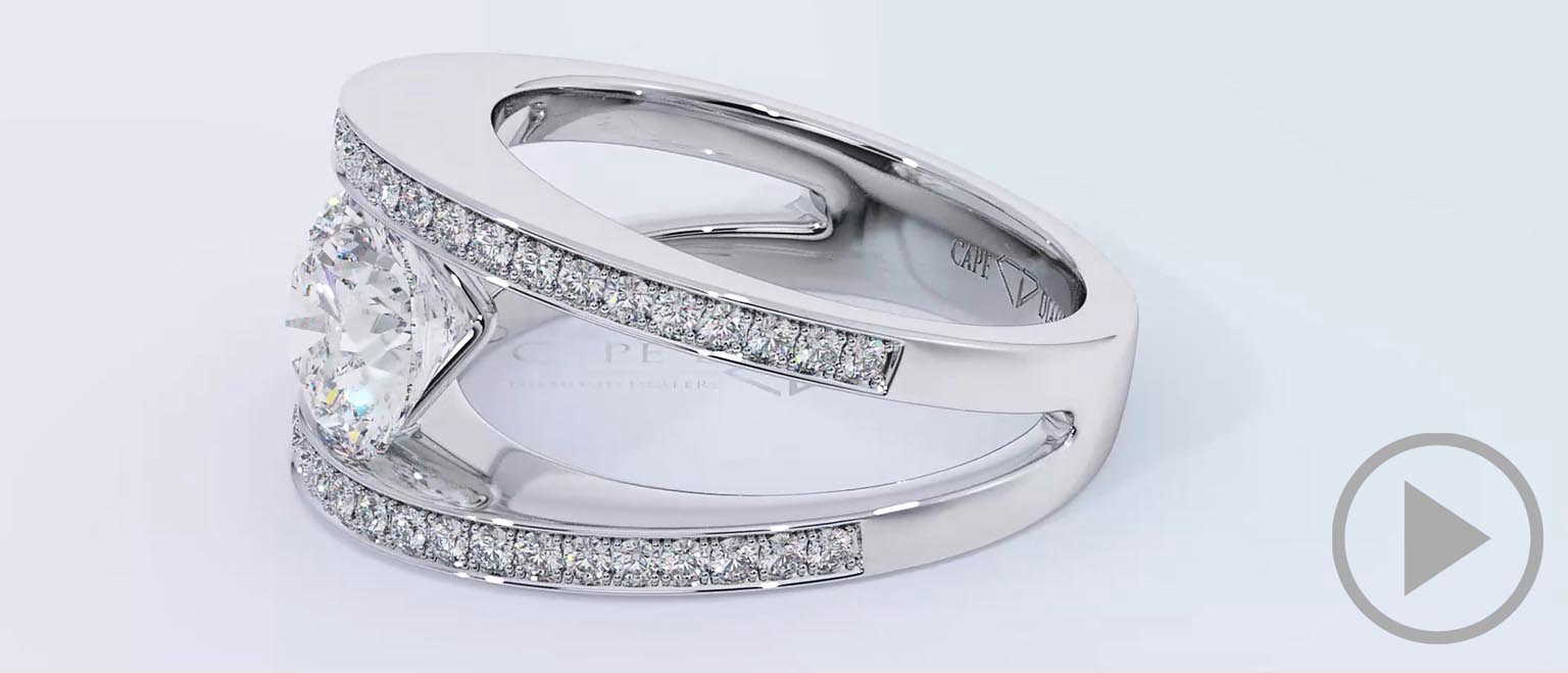 Split Band Natural Diamond Engagement Ring White Gold top video