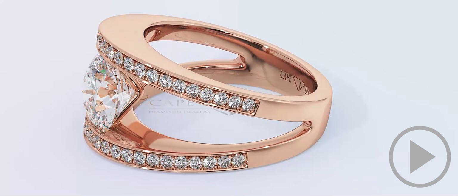 Split Band Natural Diamond Engagement Ring Rose Gold top video