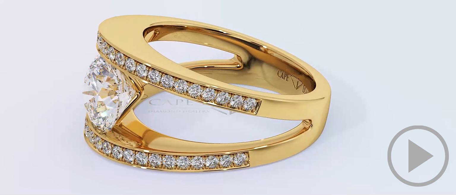 Split Band Natural Diamond Engagement Ring Yellow Gold top video