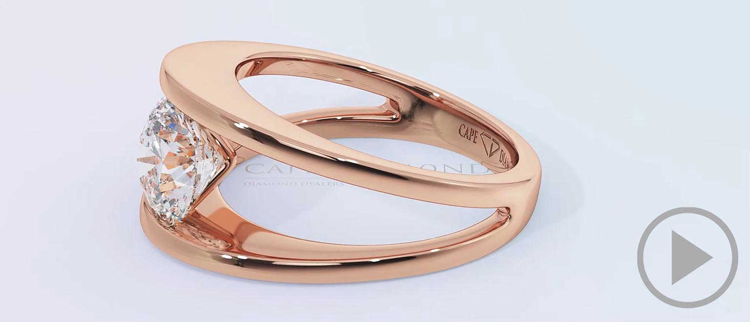 Round Solitaire Split Band Lab Grown Diamond Engagement Ring Rose Gold top video