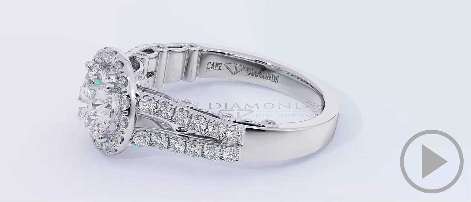 Round Ornate Split Pave Band Natural Diamond Engagement Ring White Gold top video