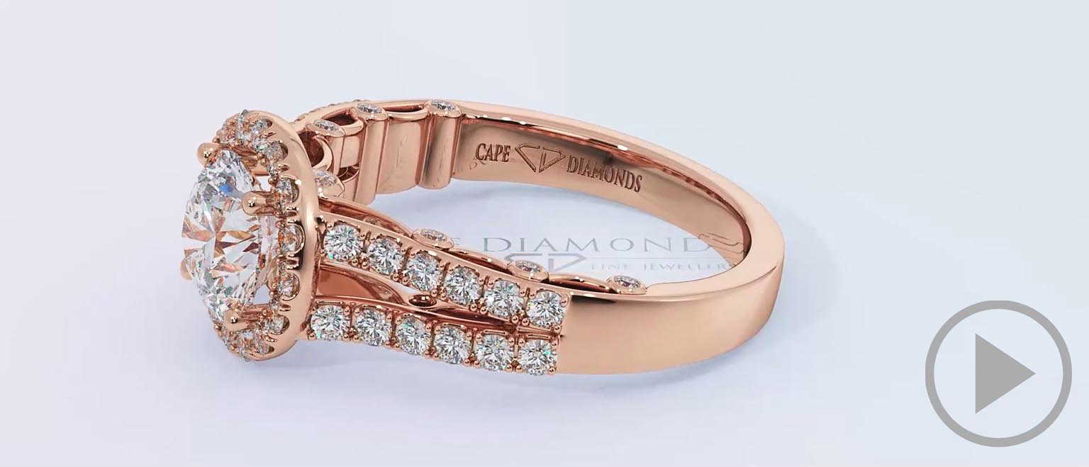 Round Ornate Split Pave Band Lab Grown Diamond Engagement Ring Rose Gold top video