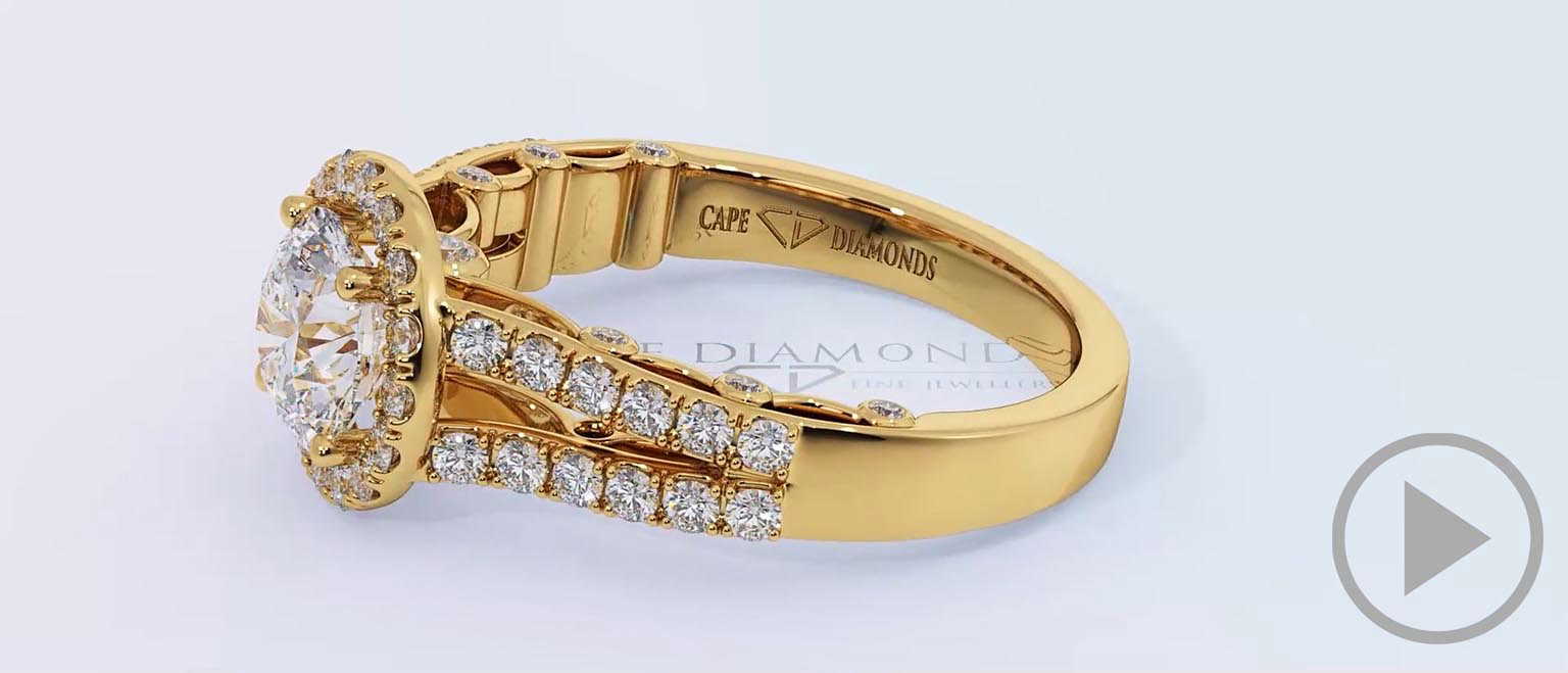 Round Ornate Split Pave Band Natural Diamond Engagement Ring Yellow Gold top video