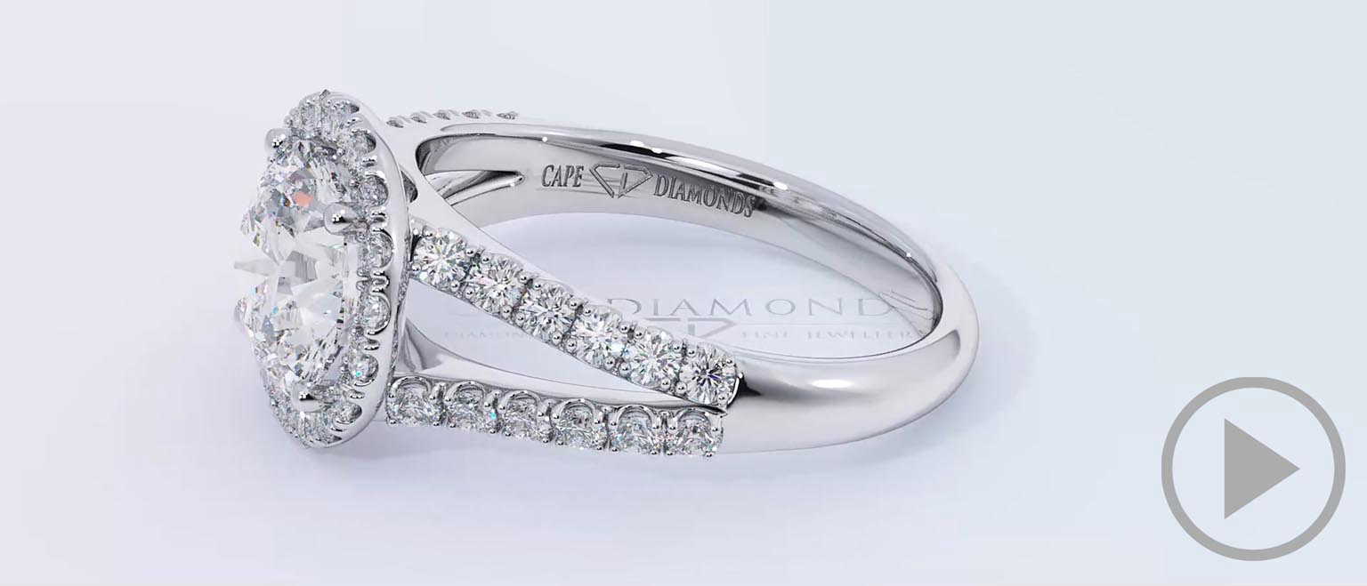 Round Halo Pave Split Band Gold Natural Diamond Engagement Ring Platinum top video