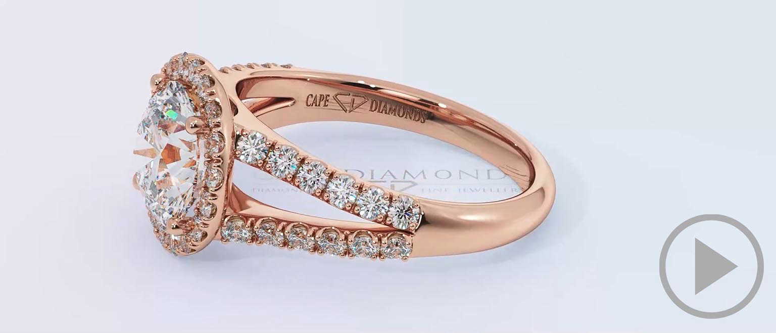 Round Halo Pave Split Band Gold Natural Diamond Engagement Ring Rose Gold top video