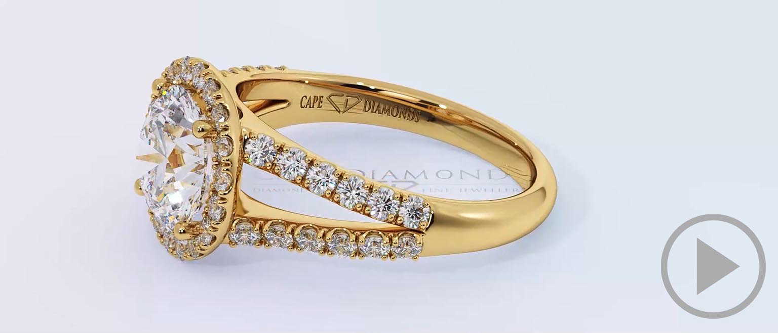 Round Halo Pave Split Band Gold Natural Diamond Engagement Ring Yellow Gold top video