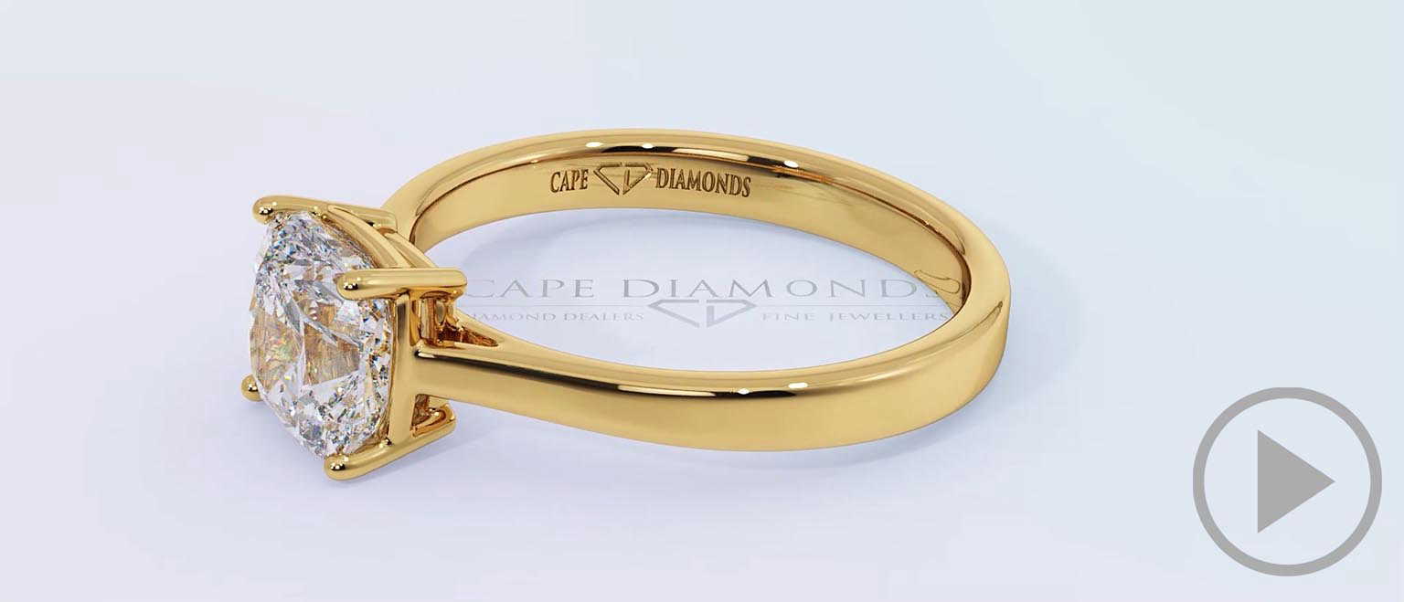 Four-Claw Cushion Solitaire Lab Grown Diamond Engagement Ring Yellow Gold top video