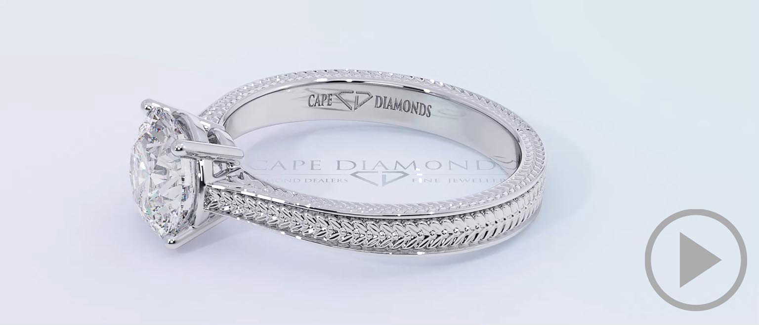 Detailed Engraved Natural Diamond Engagement Ring Platinum top video
