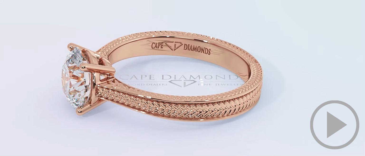 Detailed Engraved Natural Diamond Engagement Ring Rose Gold top video
