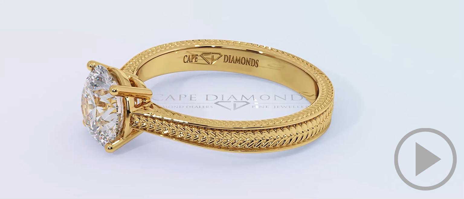 Detailed Engraved Natural Diamond Engagement Ring Yellow Gold top video