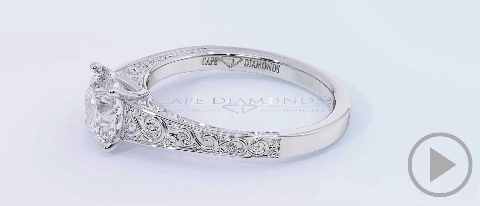 Engraved Plant Motifs Lab Grown Diamond Engagement Ring White Golds top video