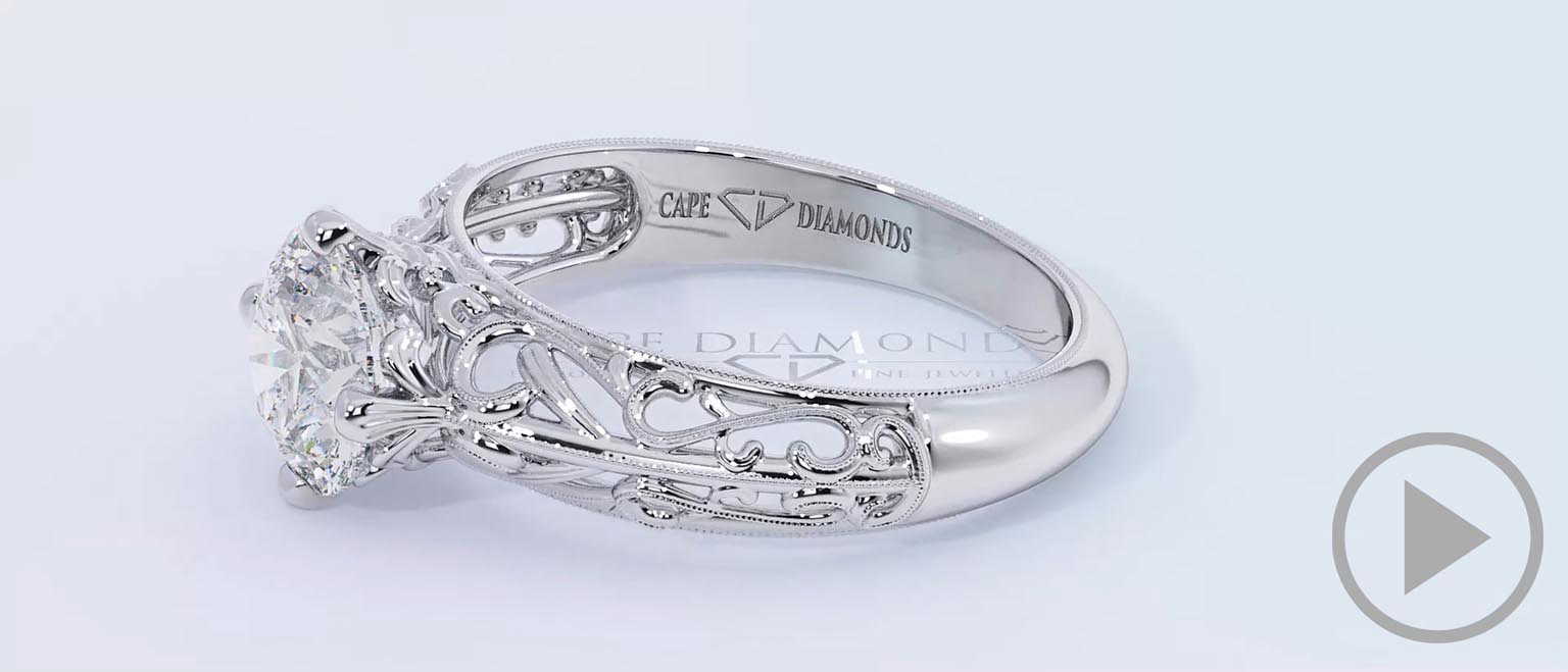 Antique Filigree Solitaire Lab Grown Diamond Engagement Ring White Gold top video