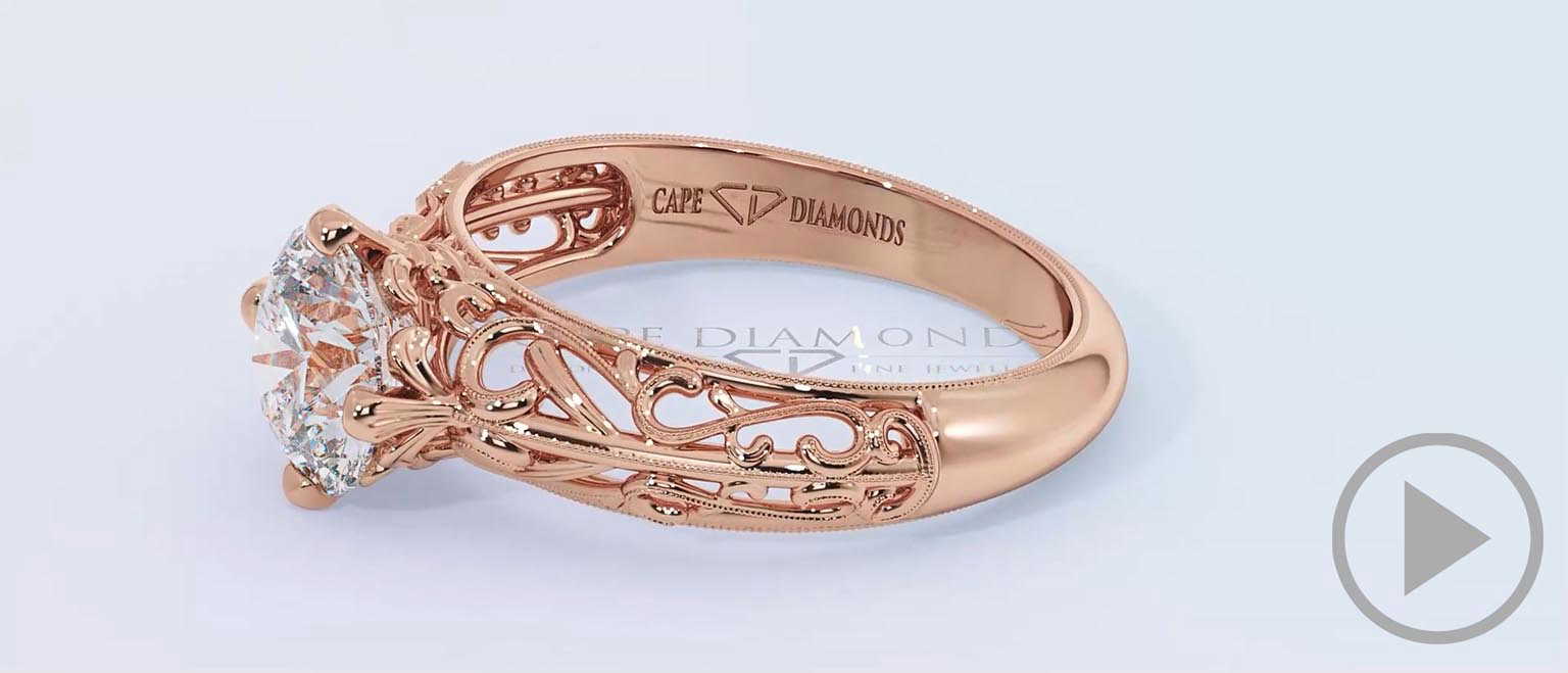 Antique Filigree Solitaire Natural Diamond Engagement Ring Rose Gold top video