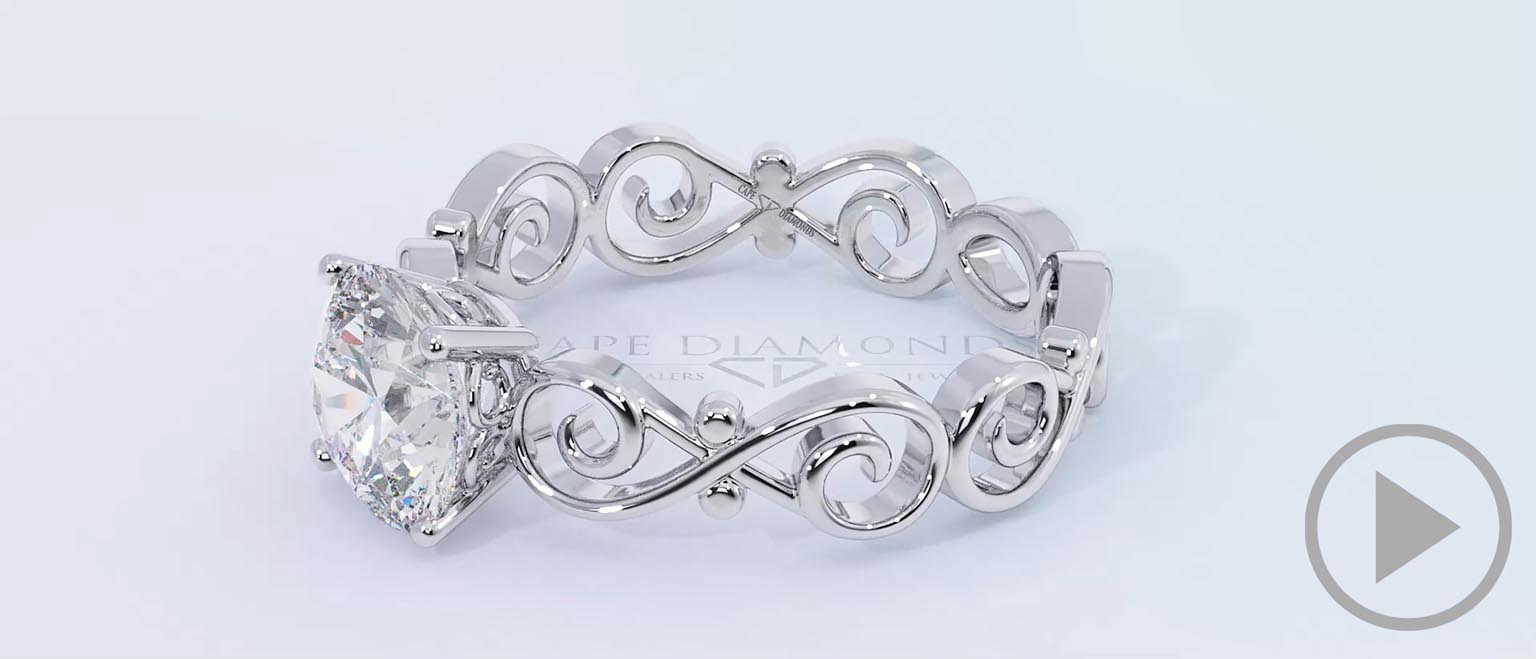 Filigree Solitaire Organic Design Lab Grown Diamond Engagement Ring White Gold top video