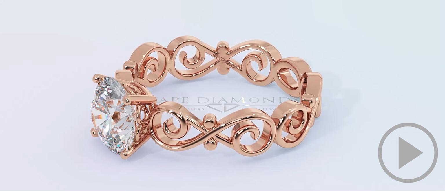 Filigree Solitaire Organic Design Lab Grown Diamond Engagement Ring Rose Gold top video