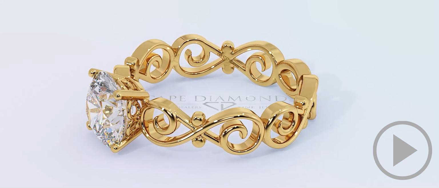 Filigree Solitaire Organic Design Natural Diamond Engagement Ring Yellow Gold top video