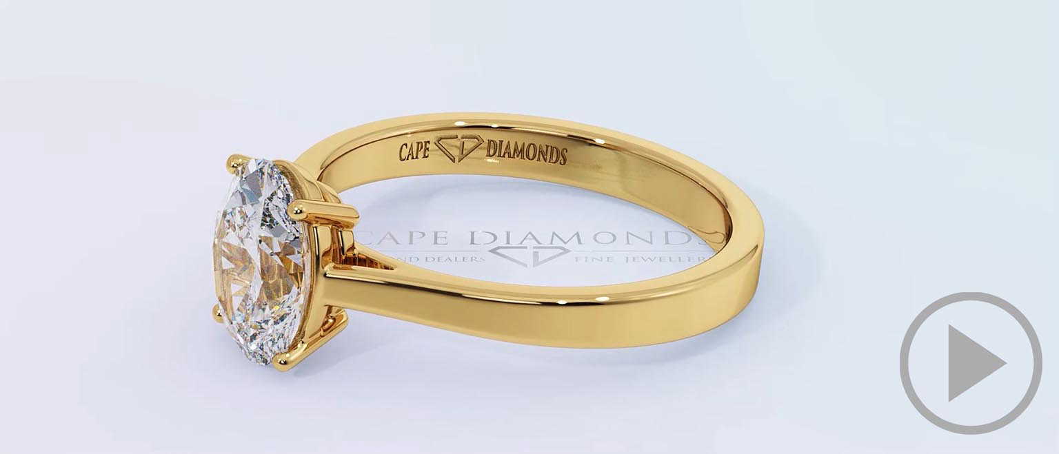 Four-Claw Oval Solitaire Natural Diamond Engagement Ring Yellow Gold top video