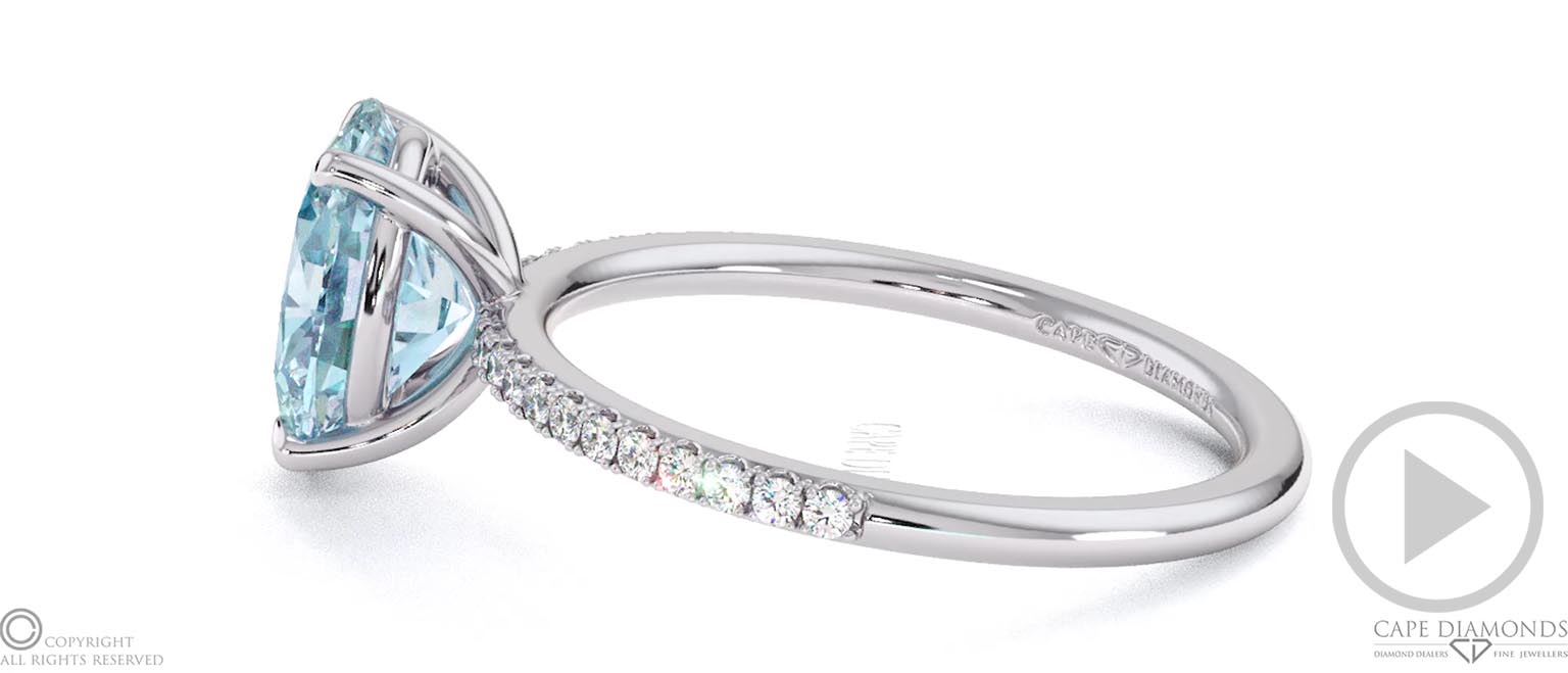 Aquamarine Oval Side Stone Claw Engagement Ring White Gold top video