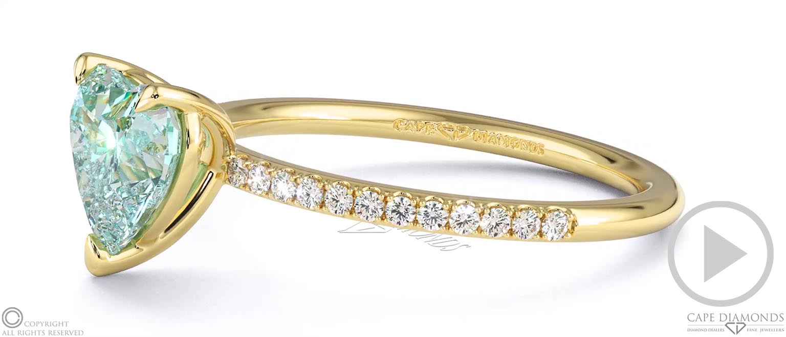Aquamarine Heart Side Stone Claw Engagement Ring Yellow Gold top video