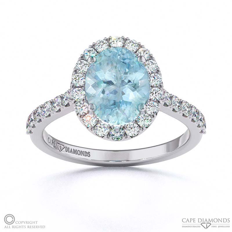 Aquamarine Oval Halo Engagement Ring White Gold
