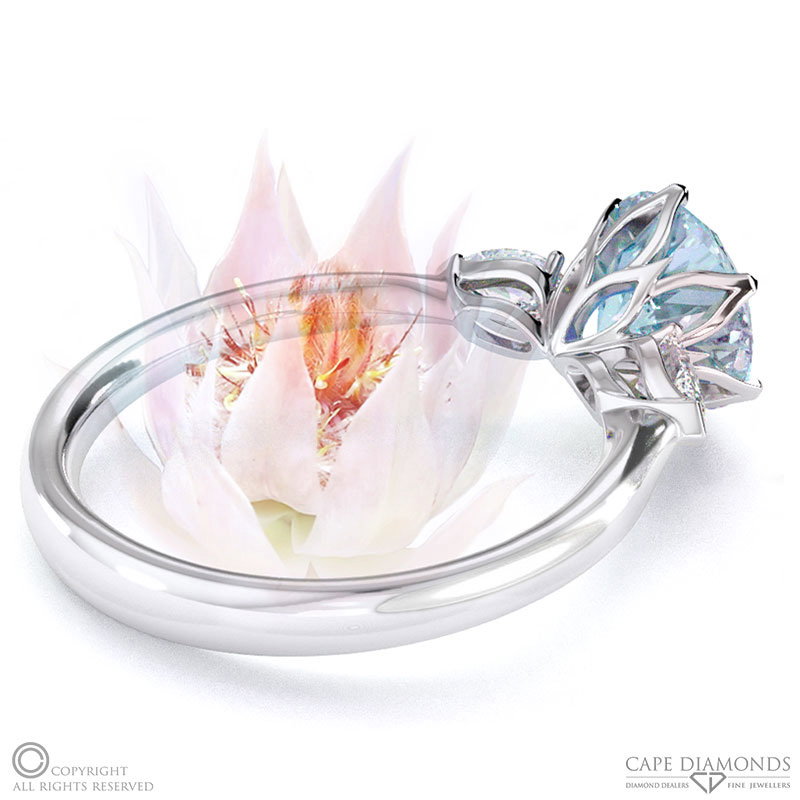 Blushing Bride Fynbos Aquamarine Round Trillogy Engagement Ring White Gold