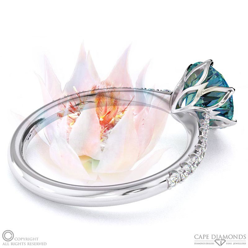 Blushing Bride Fynbos Alexandrite Round Side Stone Engagement Ring White Gold