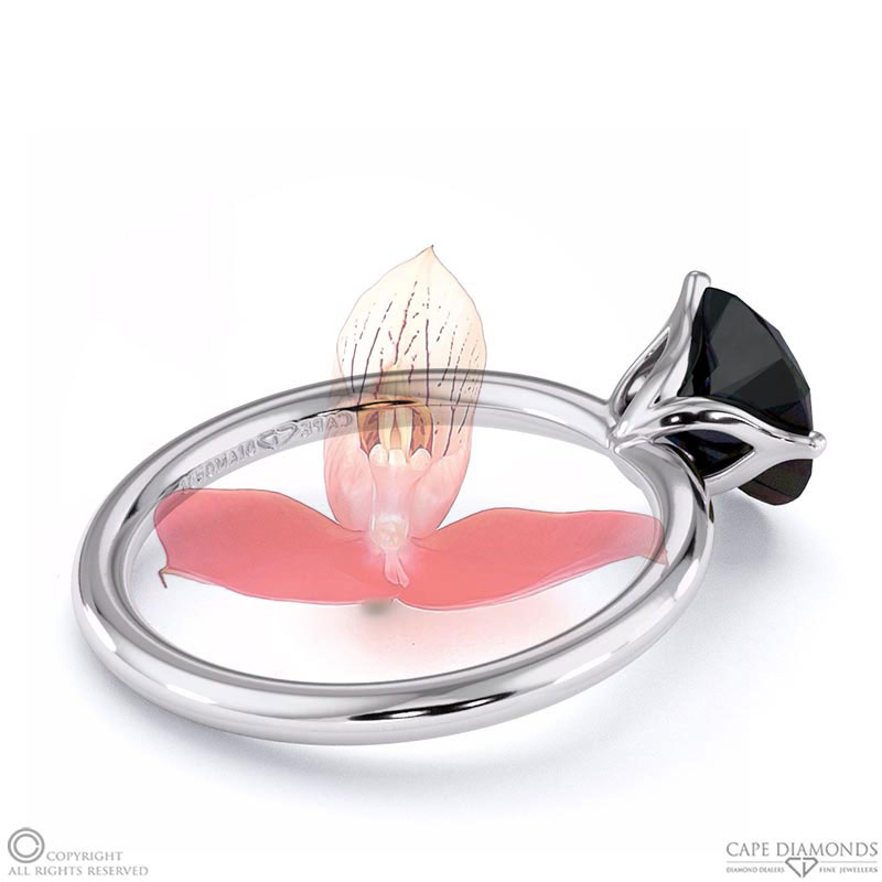 Disa Orchid Fynbos Black Lab Grown Diamond Solitaire Engagement Ring White Gold