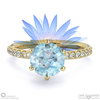 water lily aquamarine side stone engagement ring yellow gold with 9k yellow gold metal and round shape diamond