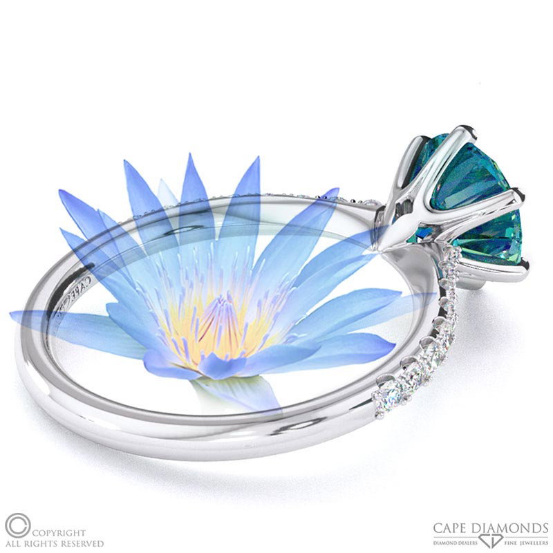 Water Lily Alexandrite Side Stone Engagement Ring White Gold