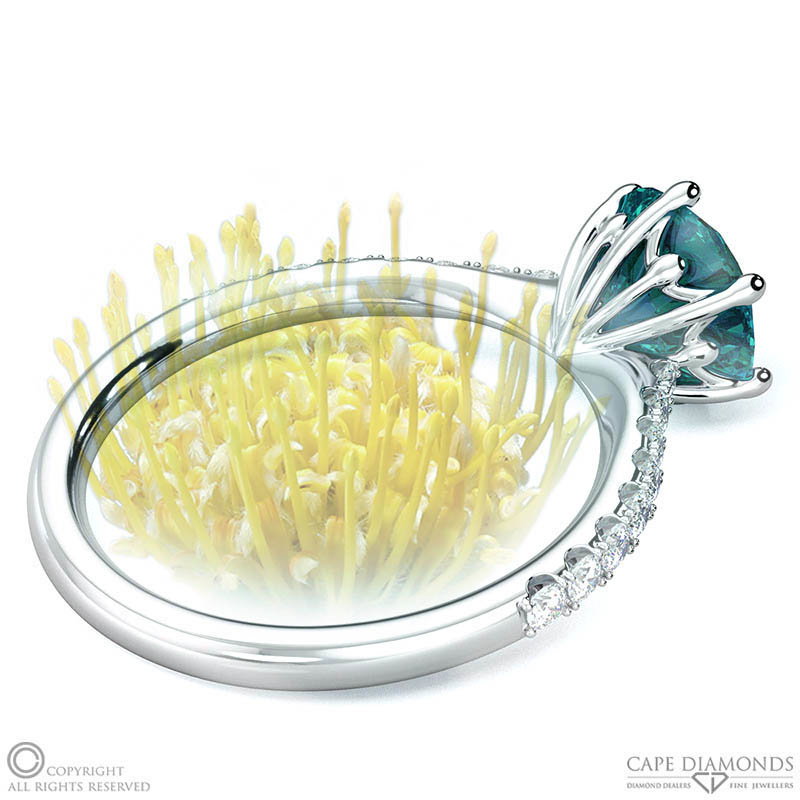 Pincushion Soltaire Alexandrite Engagement Ring White Gold