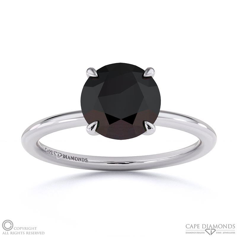 Black Lab Grown Diamond Round Solitaire Claw Engagement Ring White Gold