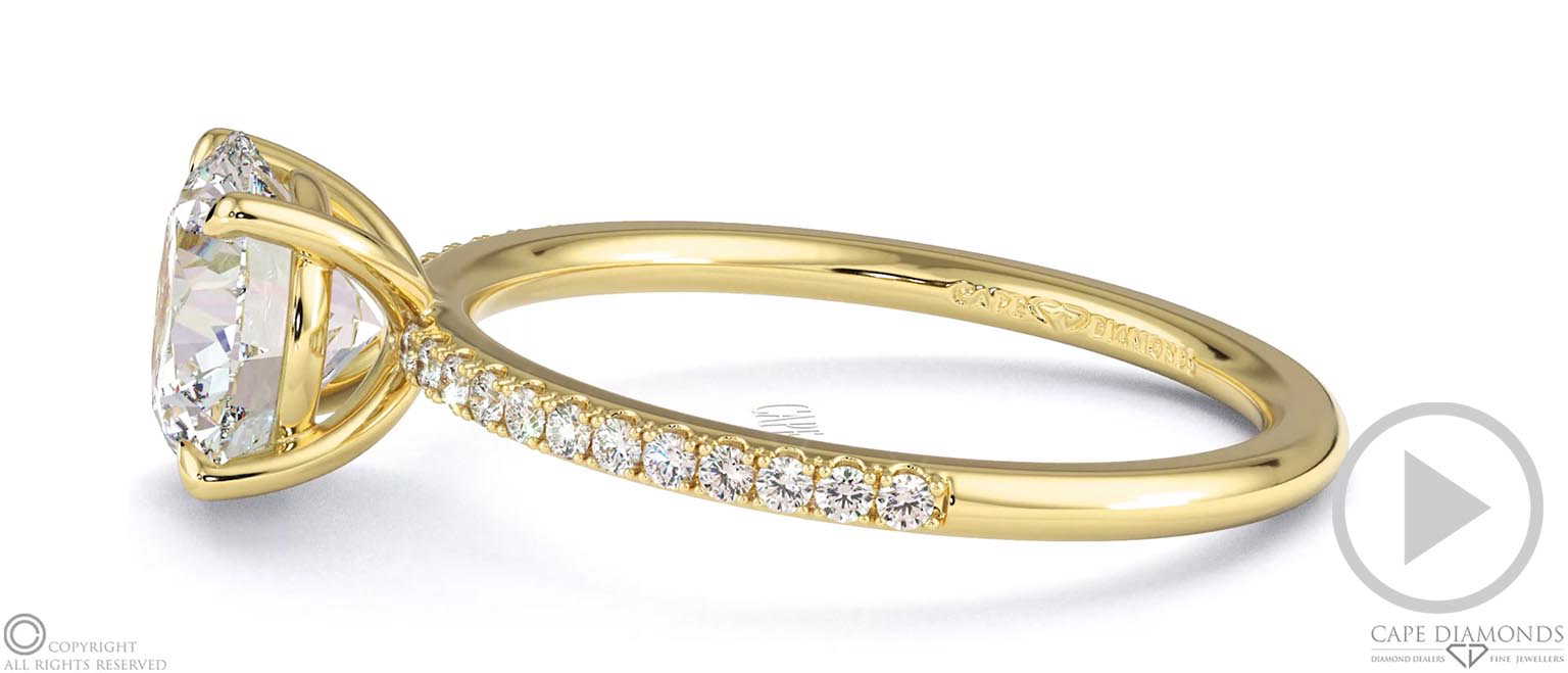 Round-Cut Lab Grown Diamond With Side Stones Engagement Ring Yellow Gold top video