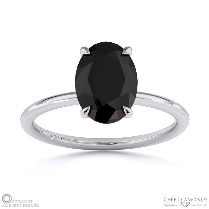 Black Lab Grown Diamond Oval Solitaire Claw Engagement Ring White Gold