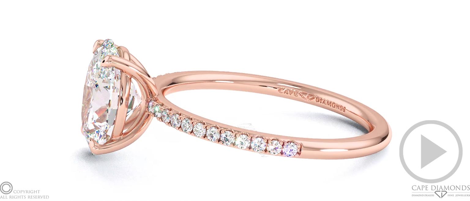 Oval-Cut Natural Diamond With Side Stones Engagement Ring Rose Gold top video