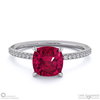 ruby cushion side stone claw engagement ring white gold with 9k white gold metal and cushion shape diamond