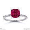 ruby cushion side stone claw engagement ring white gold with 9k white gold metal and cushion shape diamond