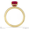ruby cushion side stone claw engagement ring yellow gold with 9k yellow gold metal and cushion shape diamond