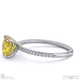 yellow lab grown diamond cushion side stone claw engagement ring white gold with 9k white gold metal and cushion shape diamond