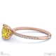 yellow lab grown diamond cushion side stone claw engagement ring rose gold with 9k rose gold metal and cushion shape diamond