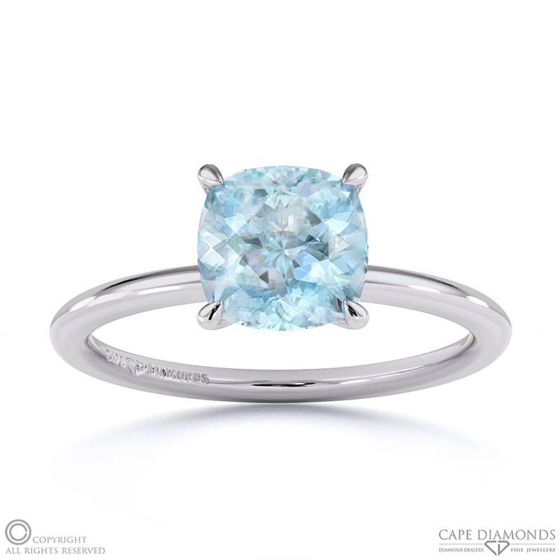 Aquamarine Cushion Solitaire Claw Engagement Ring White Gold